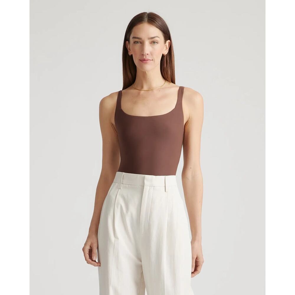 Quince Second Skin Square Neck Tank Bodysuit Brown Medium NEW - Picture 8 of 11
